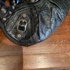 Balenciaga Le Cagole Shoulder Bag Black Distressed Leather Silver Hardware