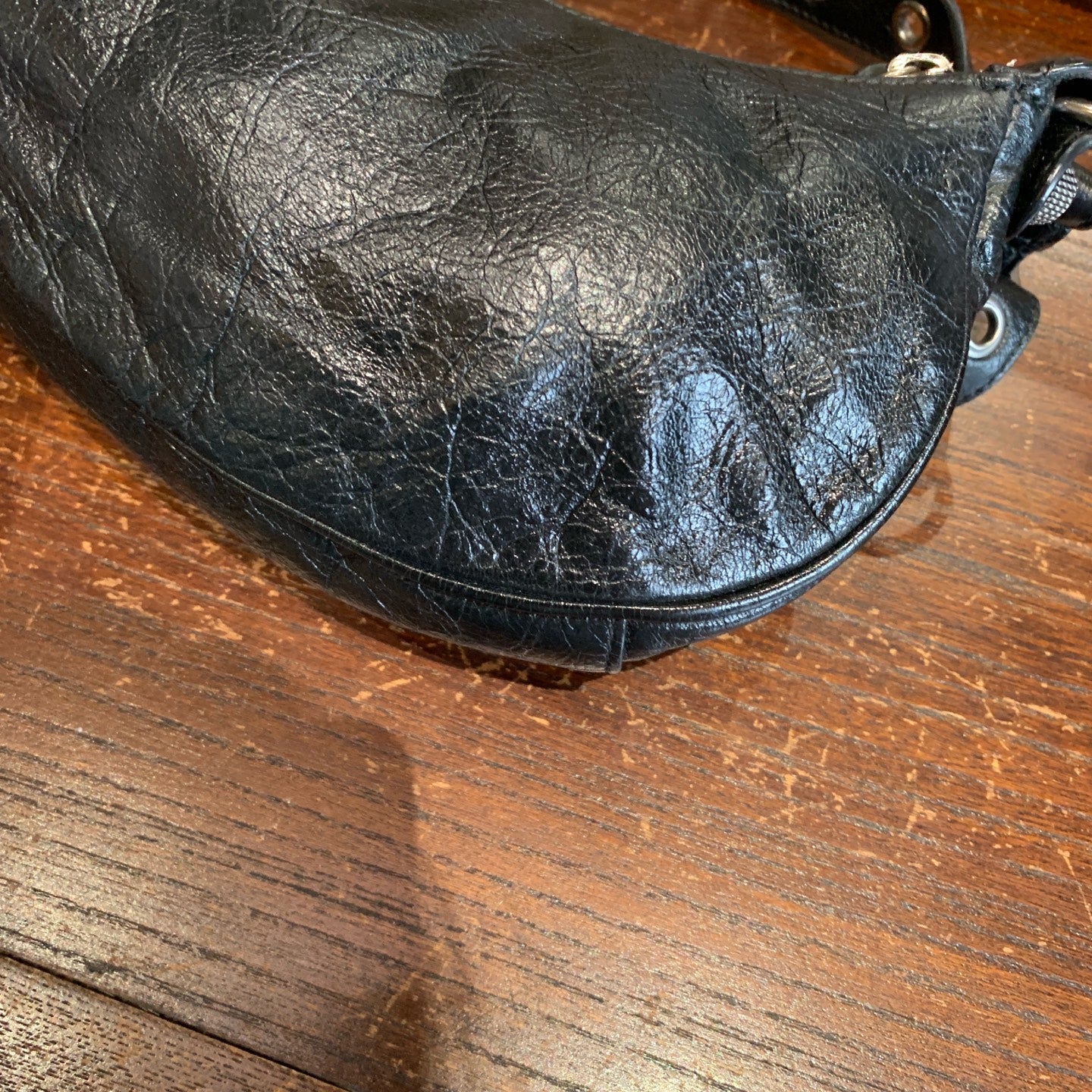 Balenciaga Le Cagole Shoulder Bag Black Distressed Leather Silver Hardware