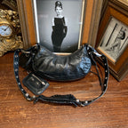 Balenciaga Le Cagole Shoulder Bag Black Distressed Leather Silver Hardware