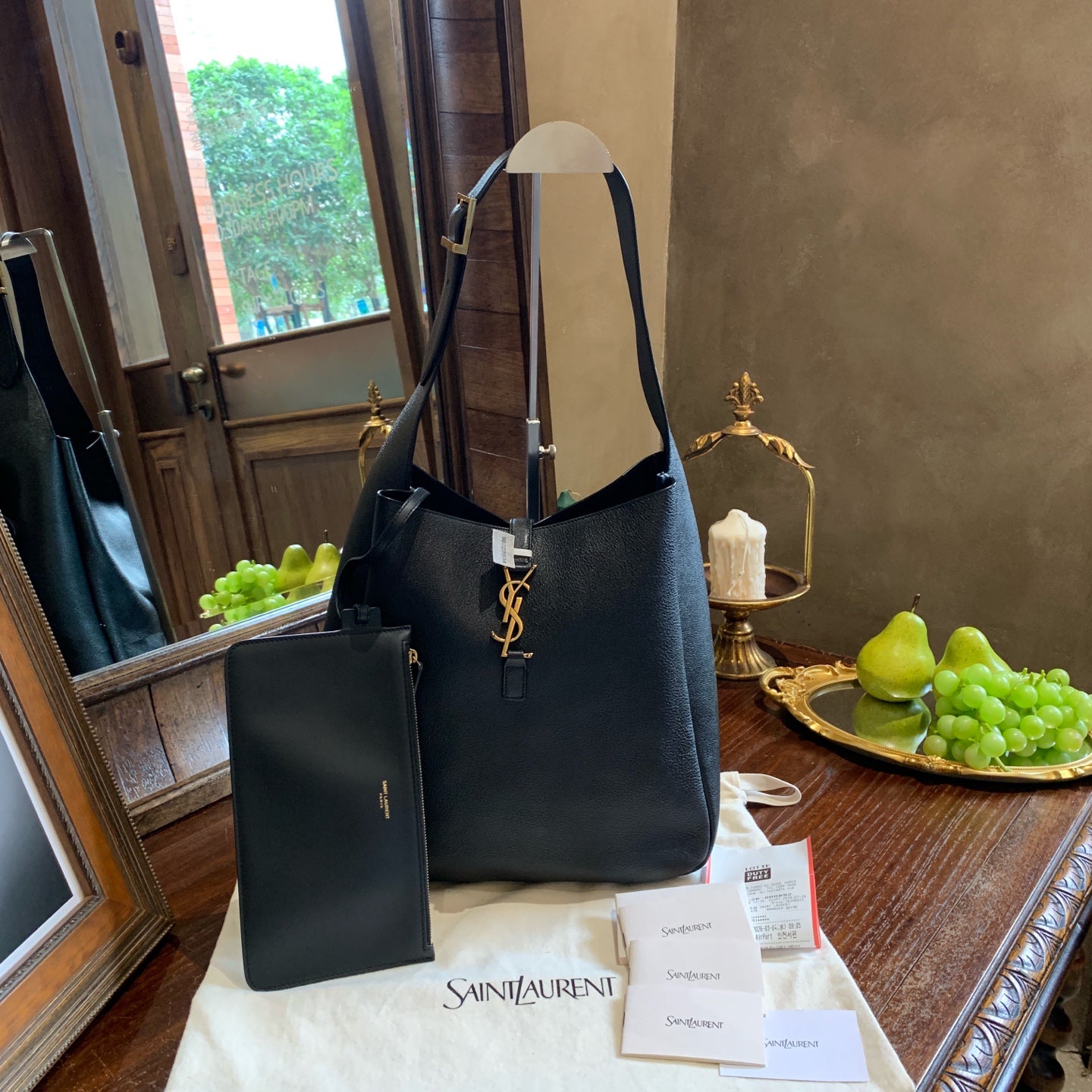Saint Laurent Le 5 à 7 Hobo Bag Black Pebbled Leather Gold Hardware