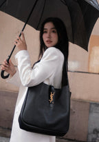 Saint Laurent Le 5 à 7 Hobo Bag Black Pebbled Leather Gold Hardware