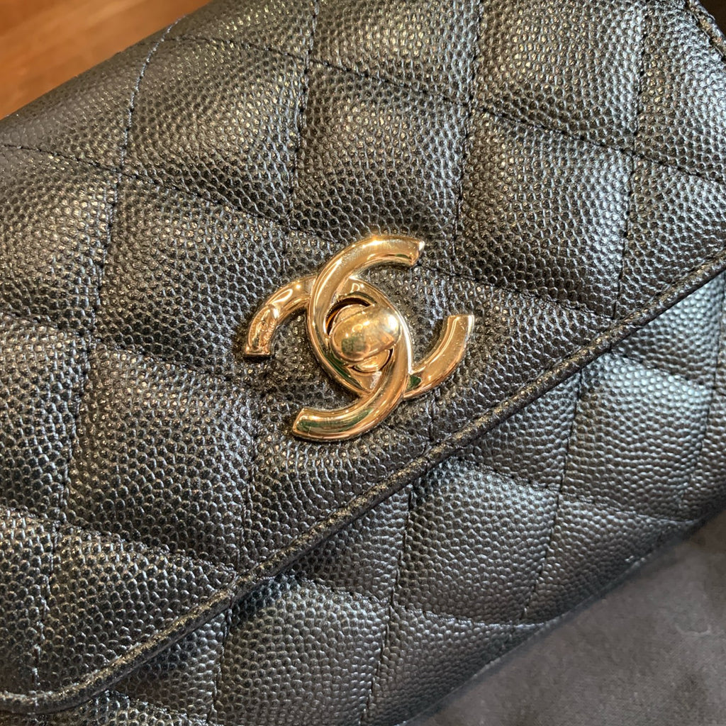 Chanel Mini Coco Handle Bag Black Quilted Caviar Gold Hardware