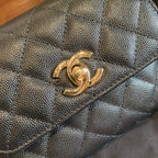 Chanel Mini Coco Handle Bag Black Quilted Caviar Gold Hardware