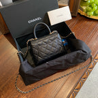Chanel Mini Coco Handle Bag Black Quilted Caviar Gold Hardware