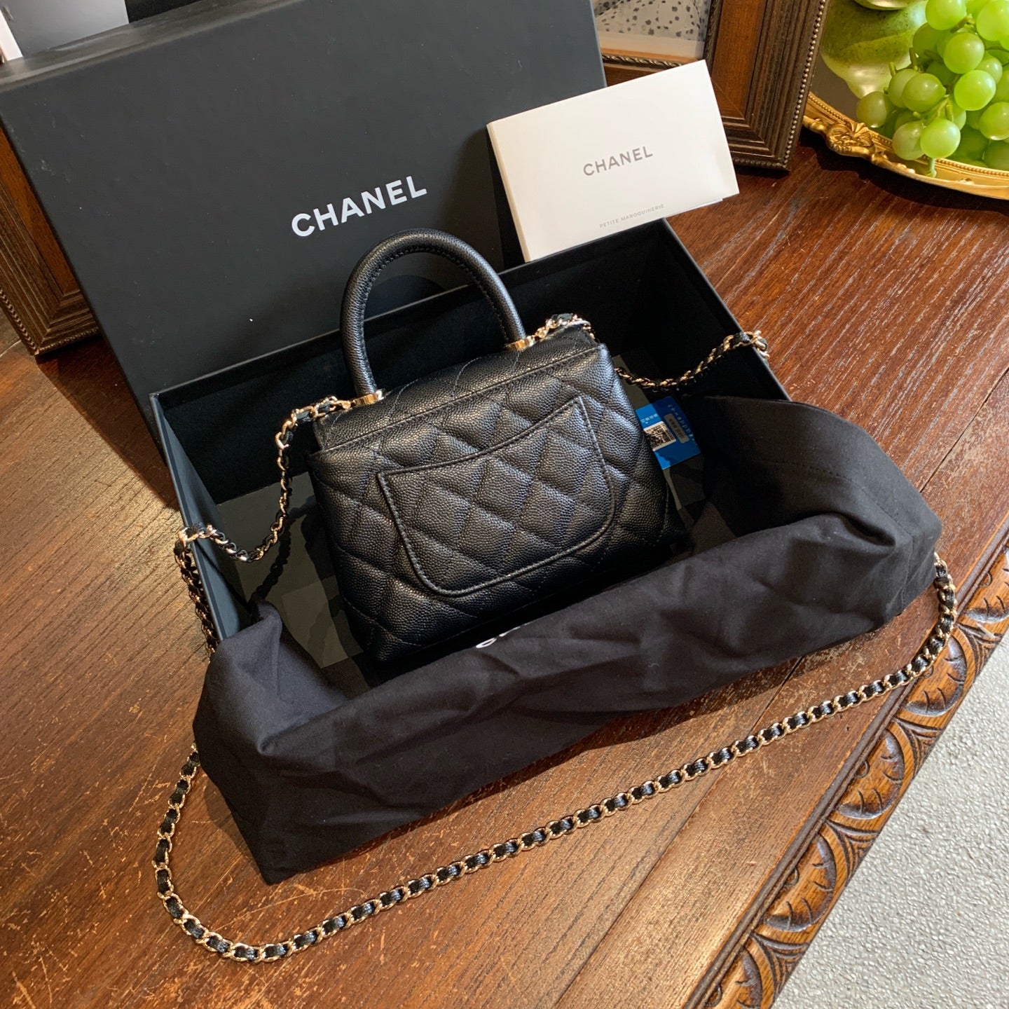 Chanel Mini Coco Handle Bag Black Quilted Caviar Gold Hardware