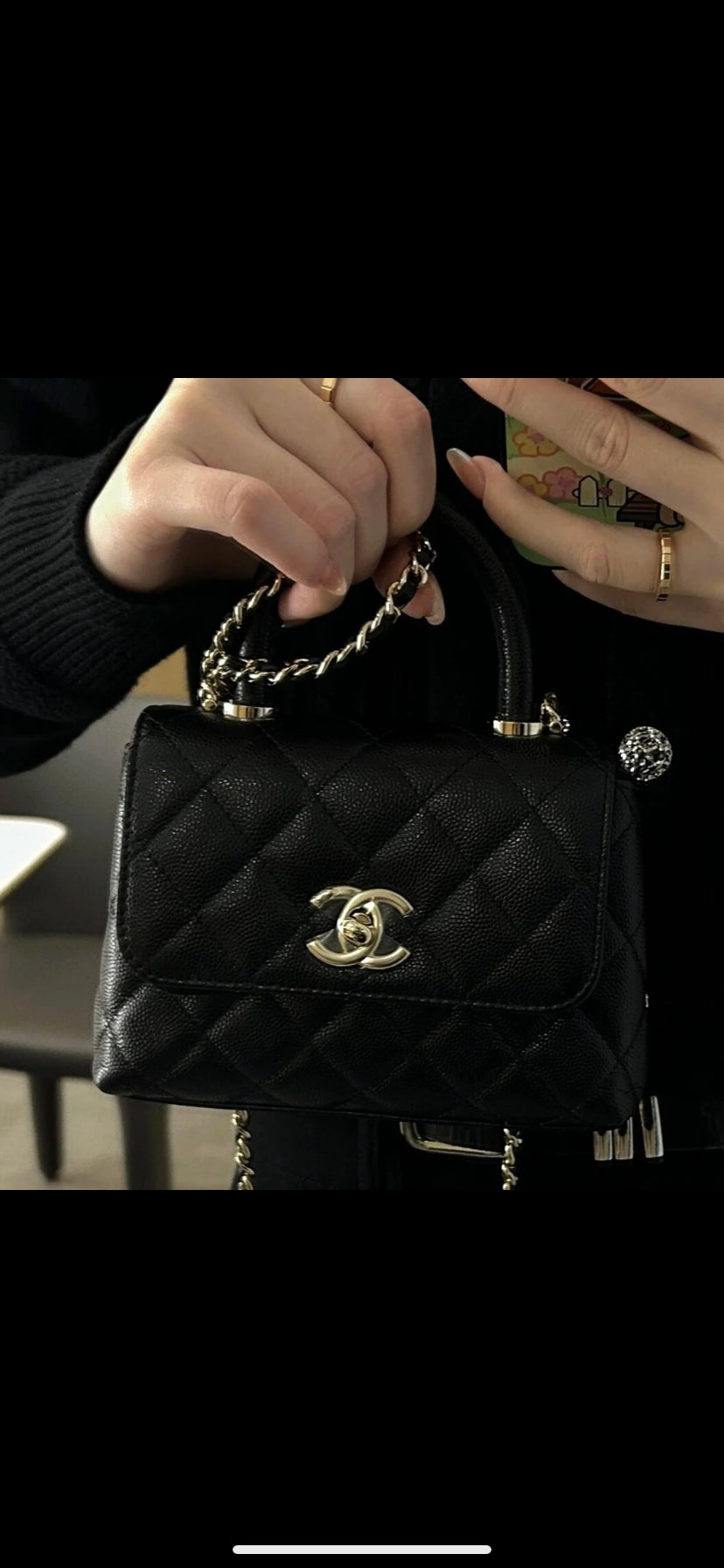 Chanel Mini Coco Handle Bag Black Quilted Caviar Gold Hardware