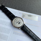 Jaeger-LeCoultre Master Ultra Thin Moon Watch Silver Case Black Leather