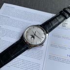 Jaeger-LeCoultre Master Ultra Thin Moon Watch Silver Case Black Leather