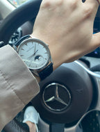 Jaeger-LeCoultre Master Ultra Thin Moon Watch Silver Case Black Leather