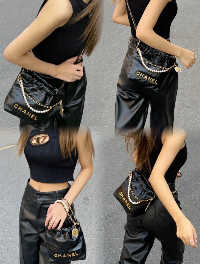 Chanel 22 Mini Bag Black Quilted Leather Gold Hardware
