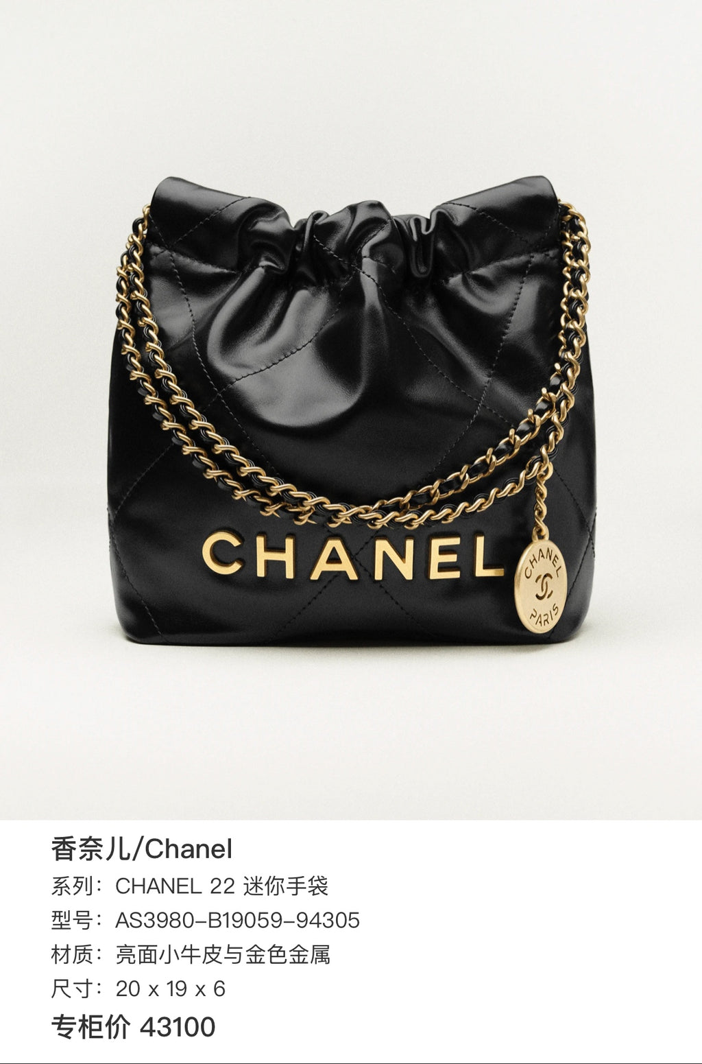 Chanel 22 Mini Bag Black Quilted Leather Gold Hardware