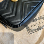 Gucci GG Marmont Camera Bag Black Quilted Leather Gold Hardware