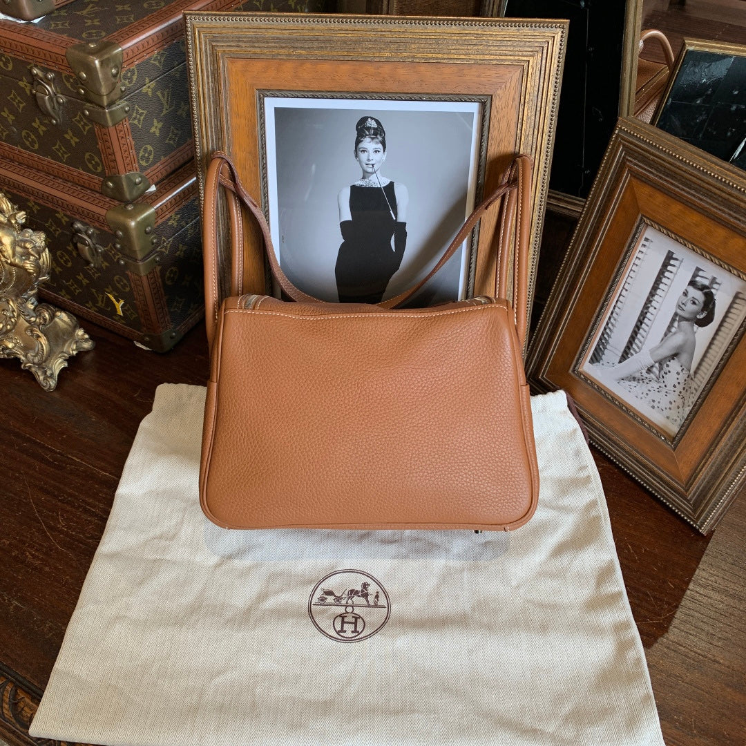 Hermes Lindy Bag Gold Clemence Leather Silver Hardware