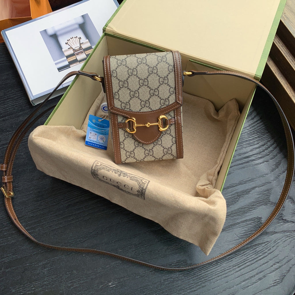 Gucci Horsebit 1955 Mini Crossbody Bag GG Supreme Canvas Gold Hardware