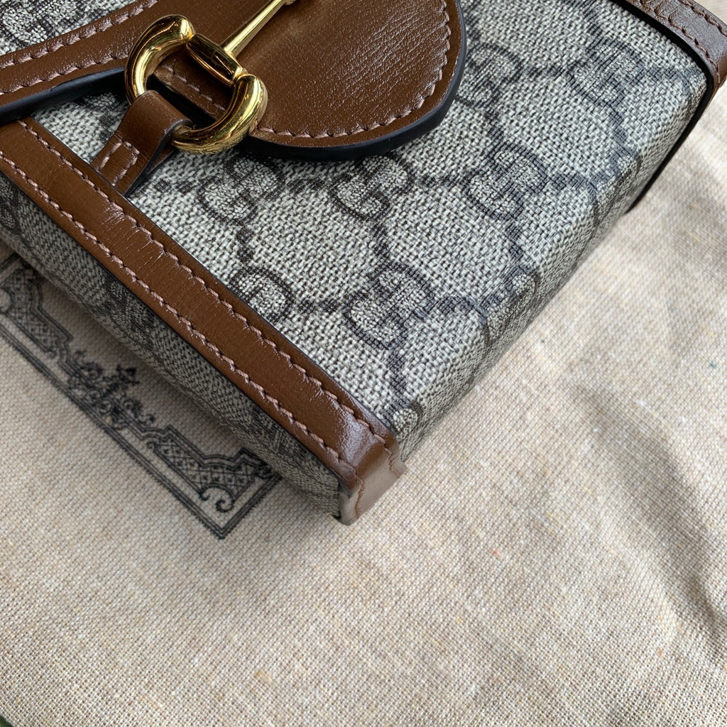 Gucci Horsebit 1955 Mini Crossbody Bag GG Supreme Canvas Gold Hardware