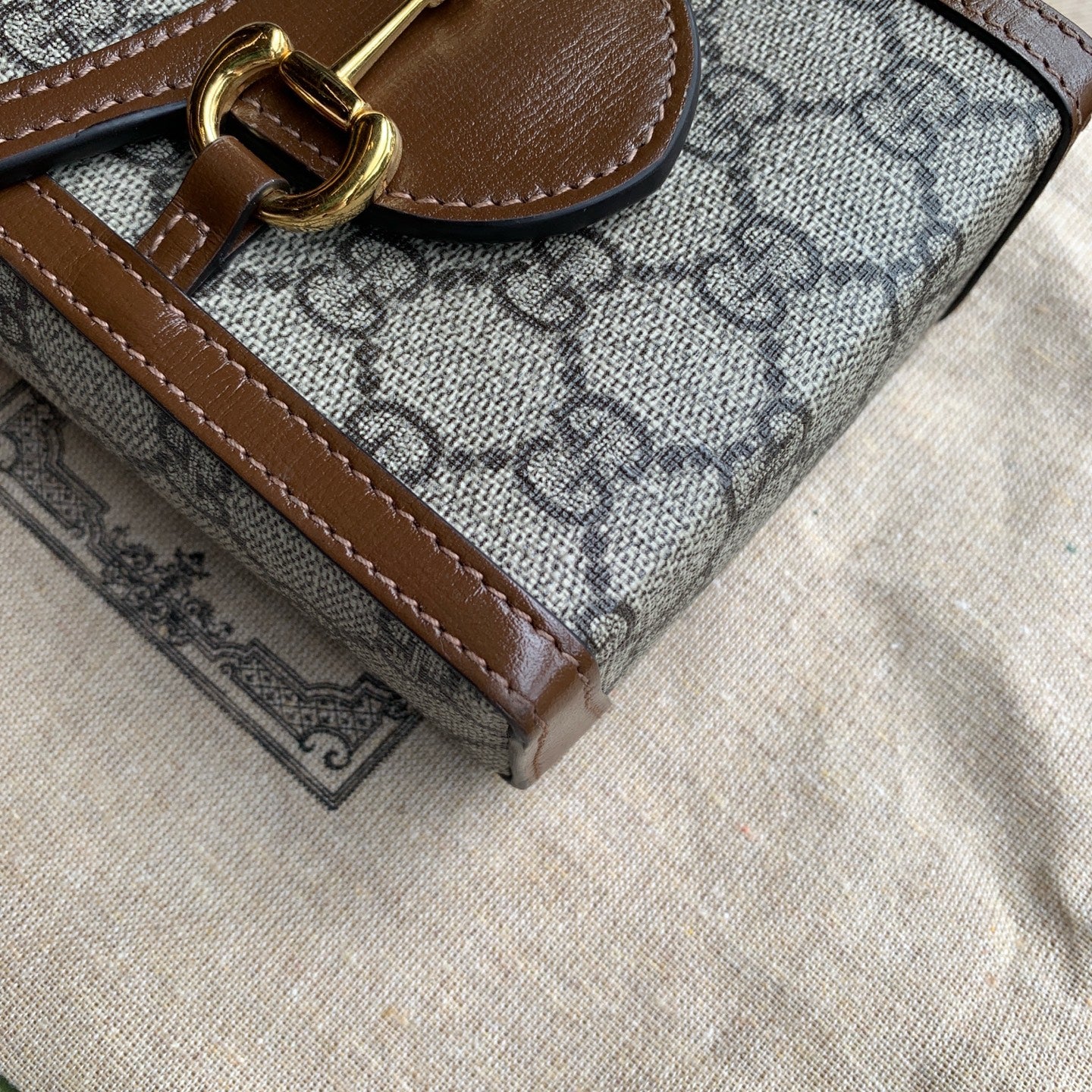 Gucci Horsebit 1955 Mini Crossbody Bag GG Supreme Canvas Gold Hardware
