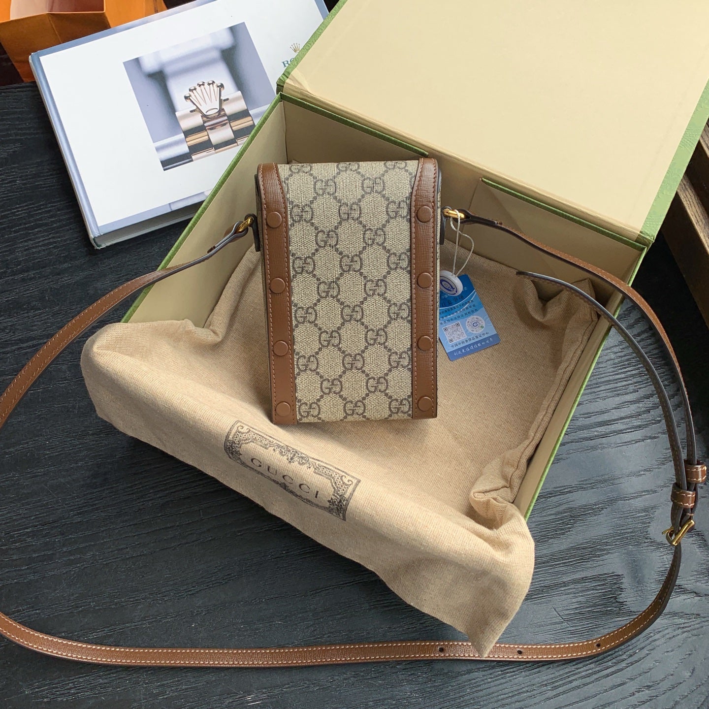 Gucci Horsebit 1955 Mini Crossbody Bag GG Supreme Canvas Gold Hardware