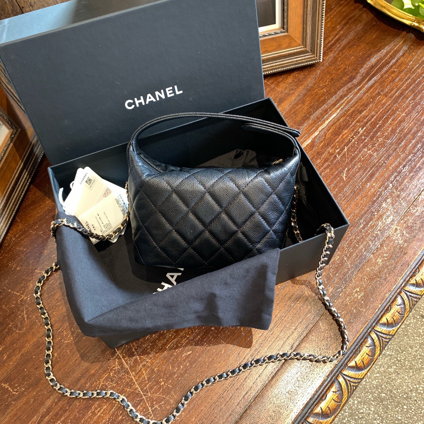Chanel Mini Hobo Bag Black Quilted Caviar Mixed Metal Hardware