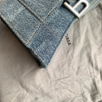 Balenciaga Hourglass Bag Blue Denim Aged Silver Hardware