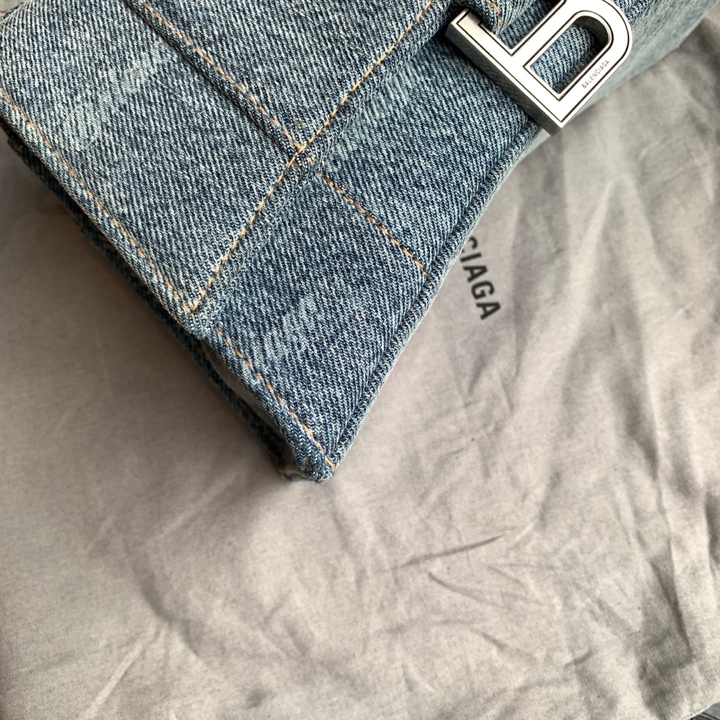 Balenciaga Hourglass Bag Blue Denim Aged Silver Hardware