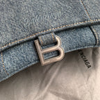 Balenciaga Hourglass Bag Blue Denim Aged Silver Hardware