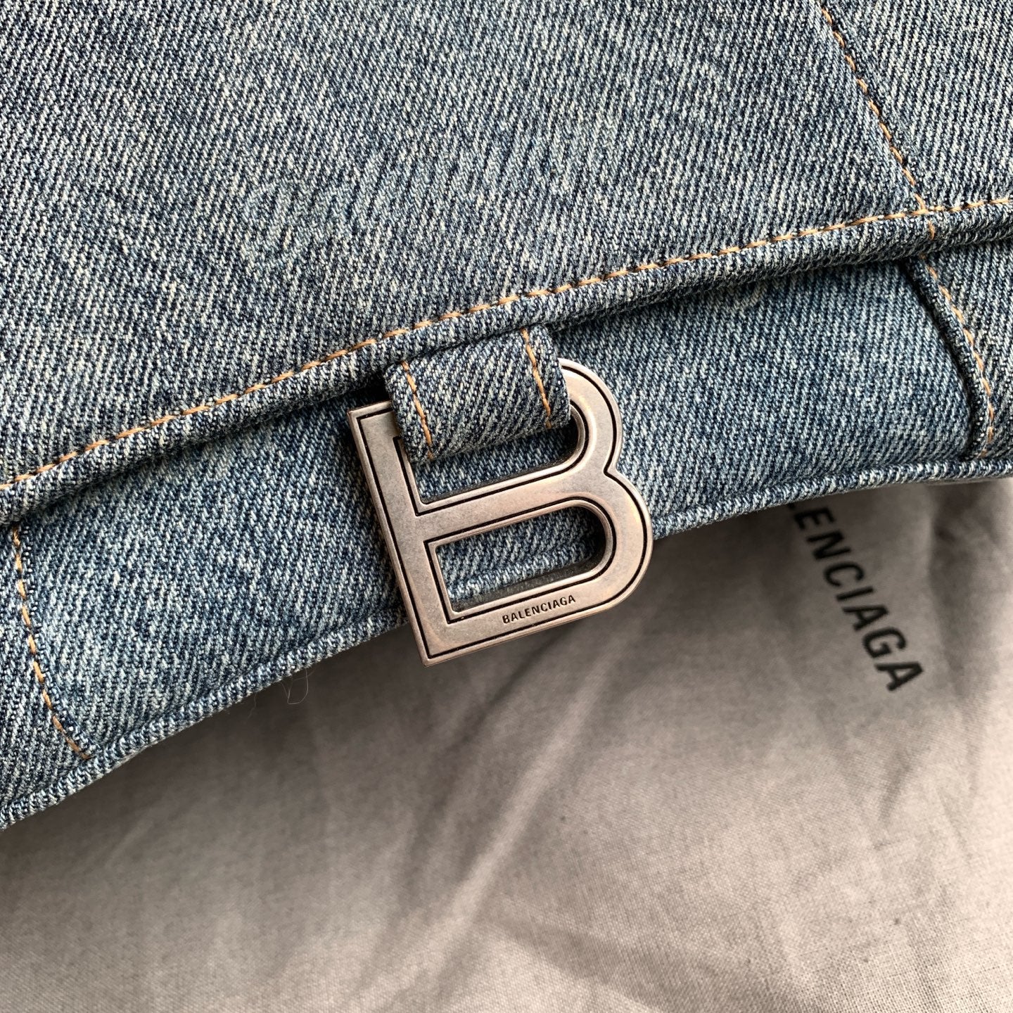 Balenciaga Hourglass Bag Blue Denim Aged Silver Hardware