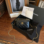 Chanel Mini Vanity Case With Chain Black Quilted Lambskin Gold Hardware