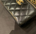 Chanel Mini Vanity Case With Chain Black Quilted Lambskin Gold Hardware