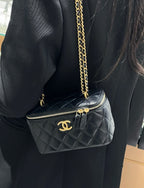 Chanel Mini Vanity Case With Chain Black Quilted Lambskin Gold Hardware