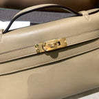 Hermes Kelly Cut Clutch Etoupe Leather Gold Hardware