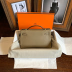 Hermes Kelly Cut Clutch Etoupe Leather Gold Hardware