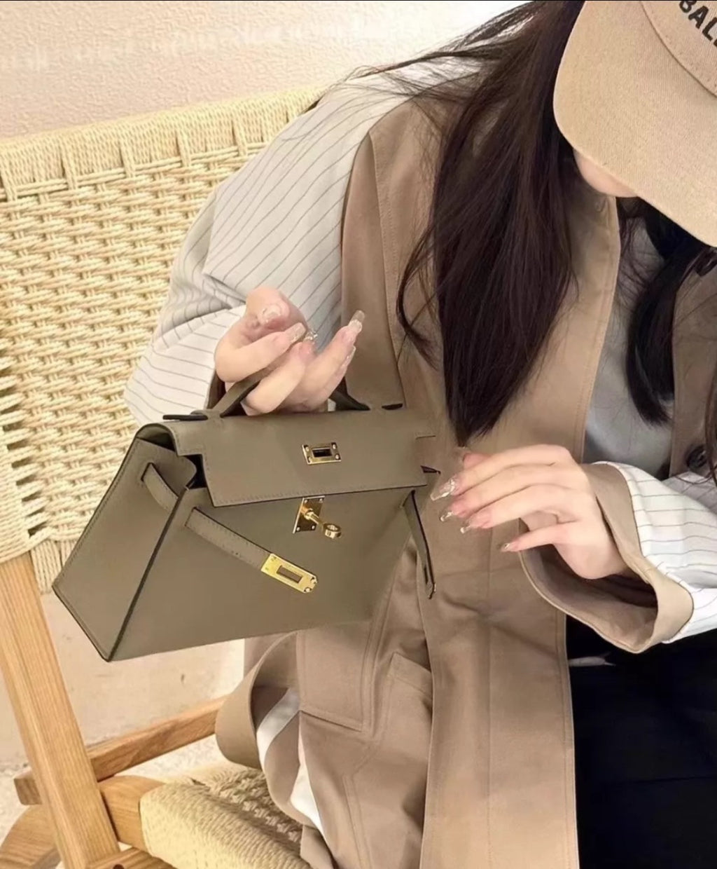 Hermes Kelly Cut Clutch Etoupe Leather Gold Hardware
