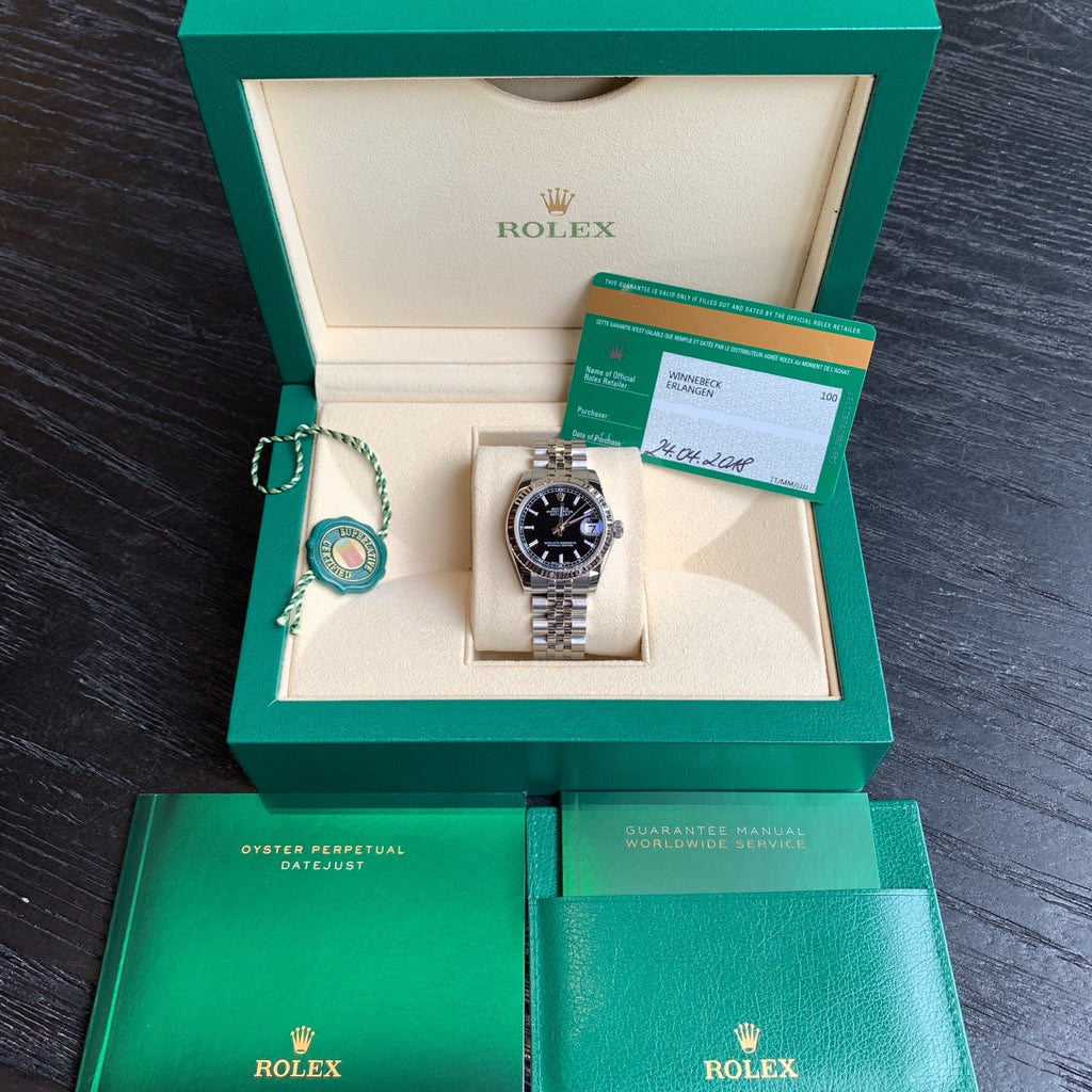 Rolex Datejust Watch Black Dial Jubilee Bracelet Stainless Steel White Gold