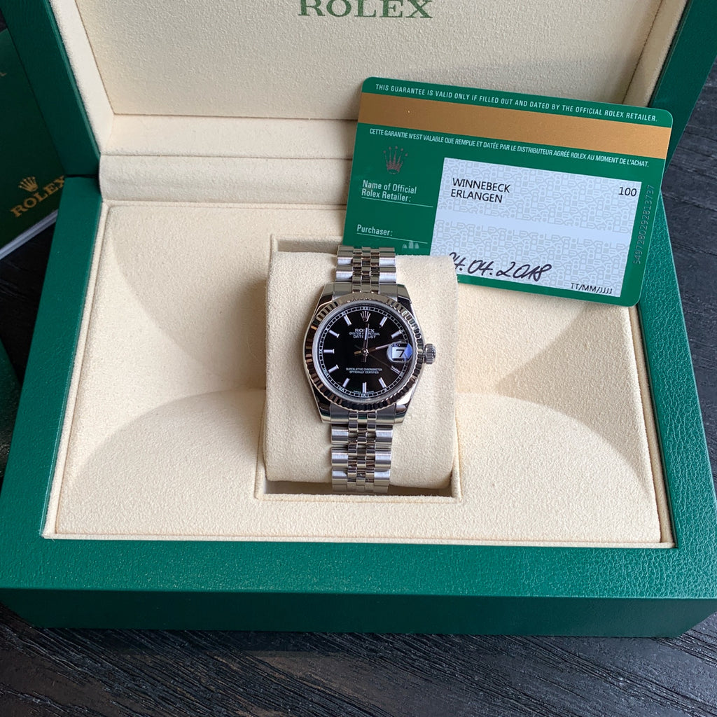 Rolex Datejust Watch Black Dial Jubilee Bracelet Stainless Steel White Gold