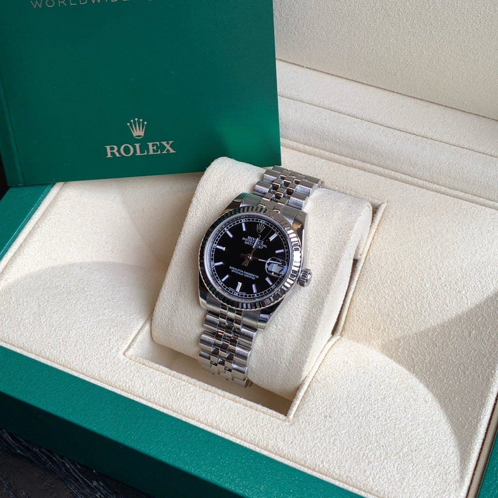 Rolex Datejust Watch Black Dial Jubilee Bracelet Stainless Steel White Gold