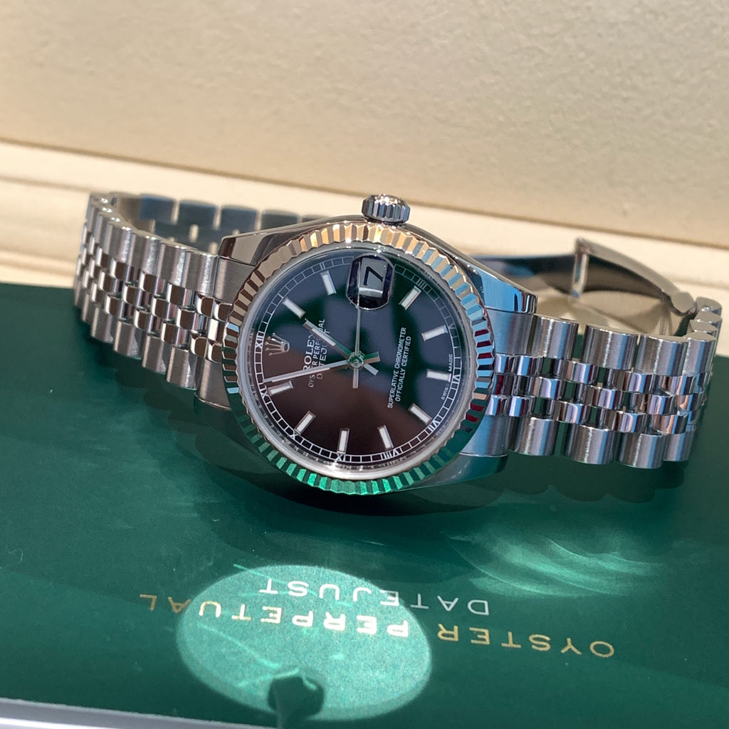 Rolex Datejust Watch Black Dial Jubilee Bracelet Stainless Steel White Gold