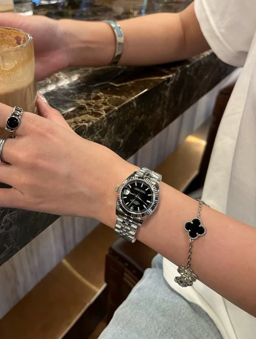 Rolex Datejust Watch Black Dial Jubilee Bracelet Stainless Steel White Gold