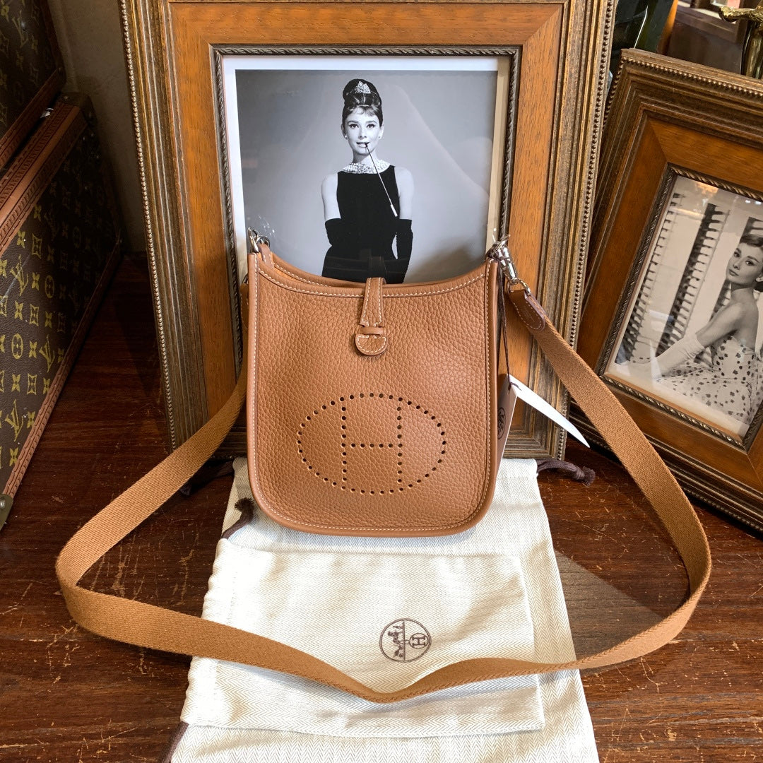 Hermes Evelyne TPM Crossbody Bag Gold Clemence Leather Silver Hardware