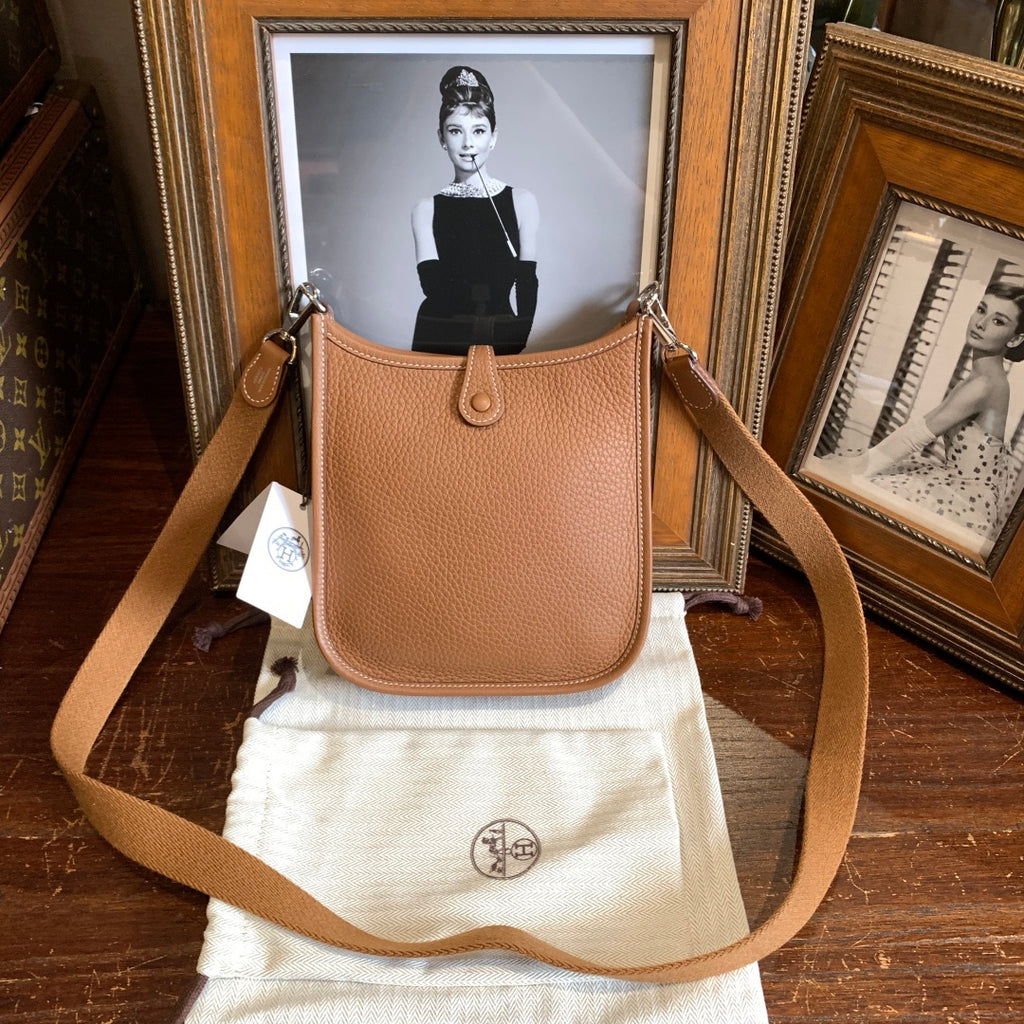 Hermes Evelyne TPM Crossbody Bag Gold Clemence Leather Silver Hardware