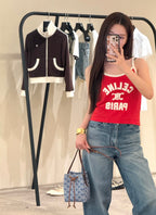 Celine Sailor Bucket Bag Denim Blue Triomphe Canvas Brown Leather Gold Hardware