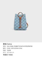 Celine Sailor Bucket Bag Denim Blue Triomphe Canvas Brown Leather Gold Hardware