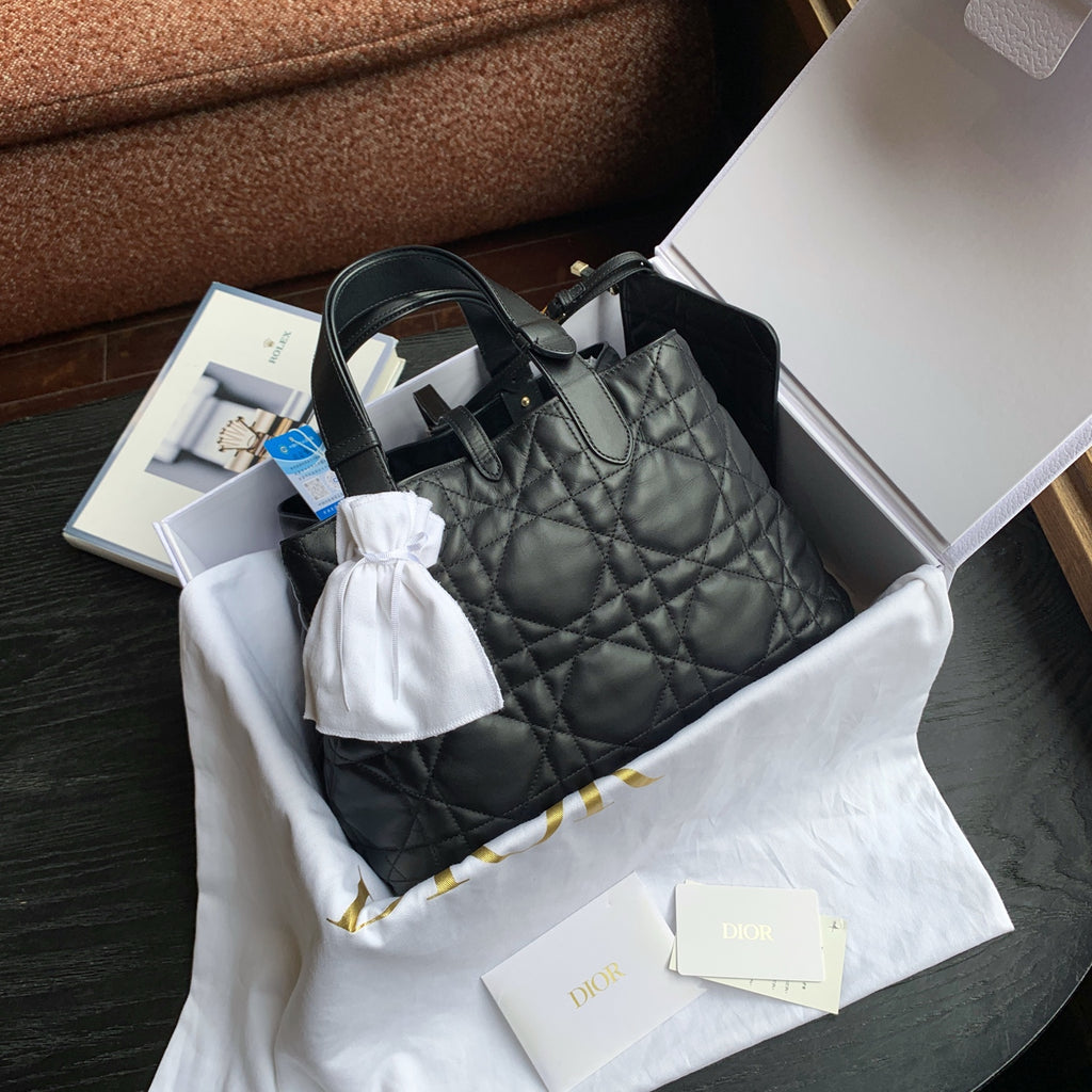 Dior Toujours Handbag Black Cannage Quilted Leather Gold Hardware