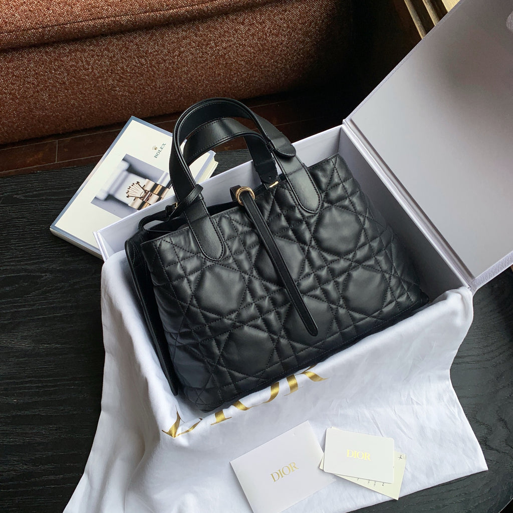 Dior Toujours Handbag Black Cannage Quilted Leather Gold Hardware
