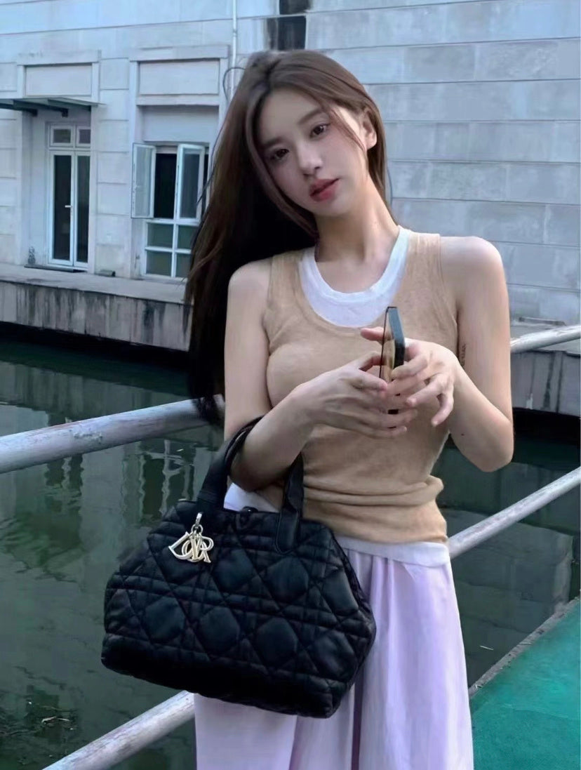 Dior Toujours Handbag Black Cannage Quilted Leather Gold Hardware