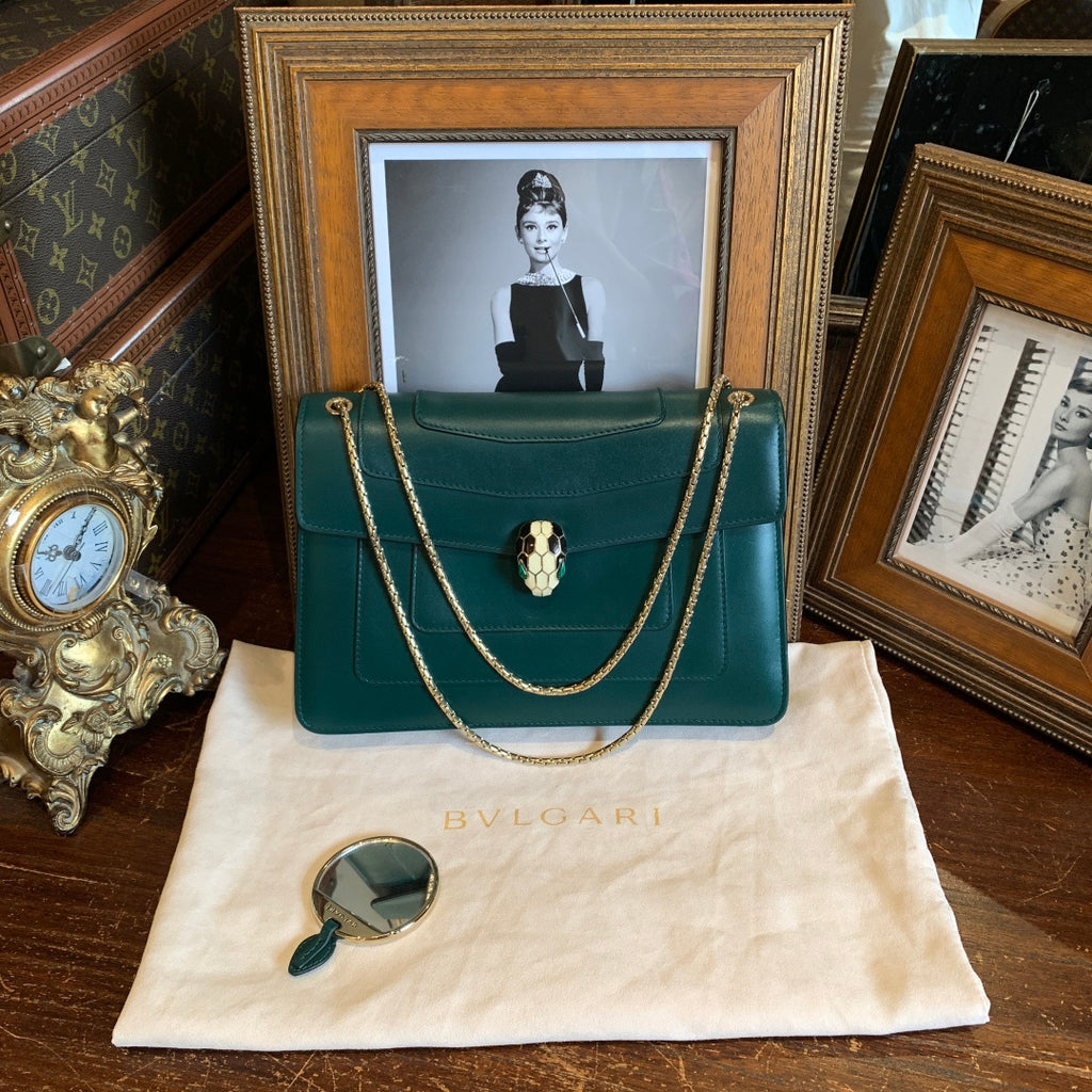 Bvlgari Serpenti Forever Shoulder Bag Emerald Green Leather Gold Hardware
