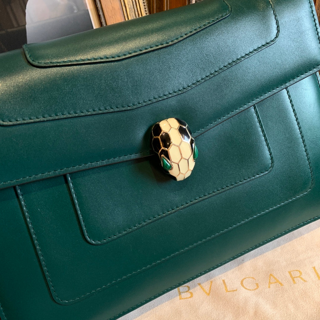 Bvlgari Serpenti Forever Shoulder Bag Emerald Green Leather Gold Hardware