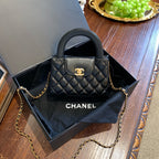 Chanel Mini Top Handle Flap Bag Black Quilted Leather Gold Hardware