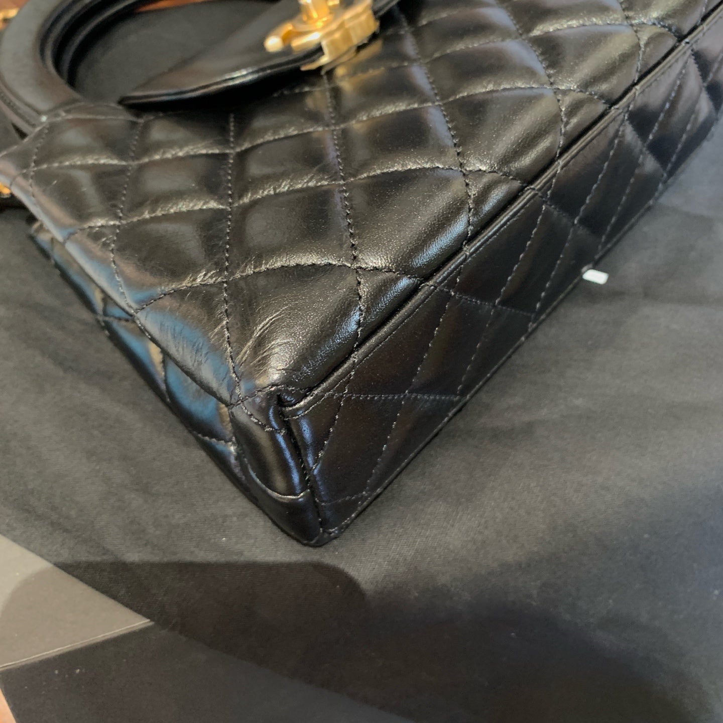 Chanel Mini Top Handle Flap Bag Black Quilted Leather Gold Hardware