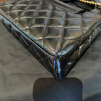 Chanel Mini Top Handle Flap Bag Black Quilted Leather Gold Hardware