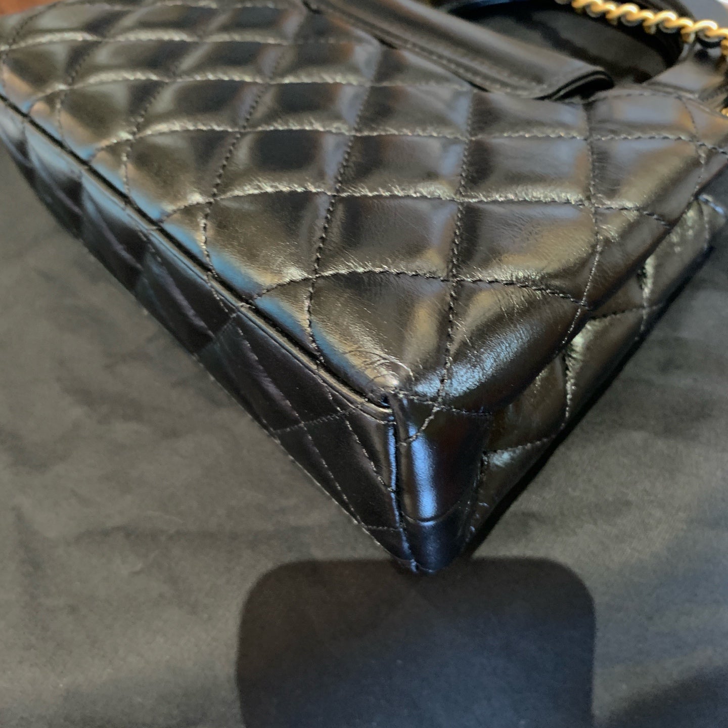 Chanel Mini Top Handle Flap Bag Black Quilted Leather Gold Hardware